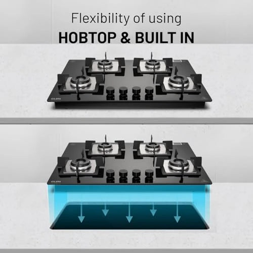 Glen 4 Burner Premium Hobtop 70 cm Built in Hob | Auto Ignition | Italian SABAF Double Ring Burners | 8 mm Toughened Glass Top | Black | 2 Years Standard & 5 Years Glass Warranty (1074SQHTIN70)