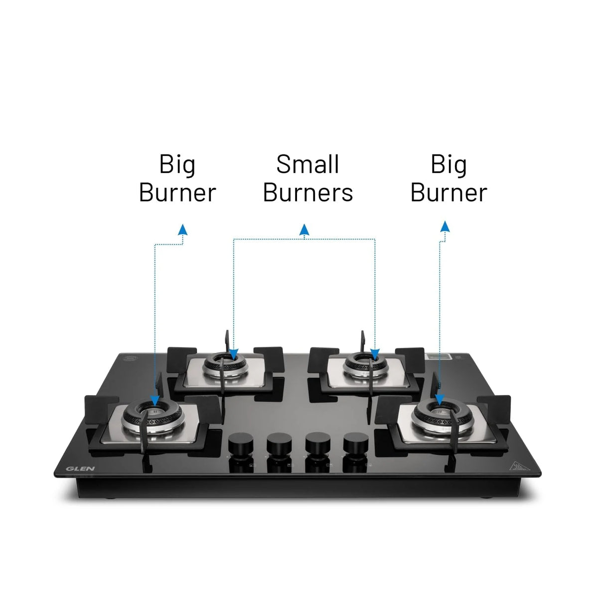 Glen 4 Burner Premium Hobtop 70 cm Built in Hob | Auto Ignition | Italian SABAF Double Ring Burners | 8 mm Toughened Glass Top | Black | 2 Years Standard & 5 Years Glass Warranty (1074SQHTIN70)
