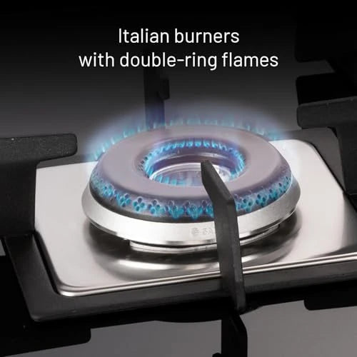 Glen 4 Burner Premium Hobtop 70 cm Built in Hob | Auto Ignition | Italian SABAF Double Ring Burners | 8 mm Toughened Glass Top | Black | 2 Years Standard & 5 Years Glass Warranty (1074SQHTIN70)