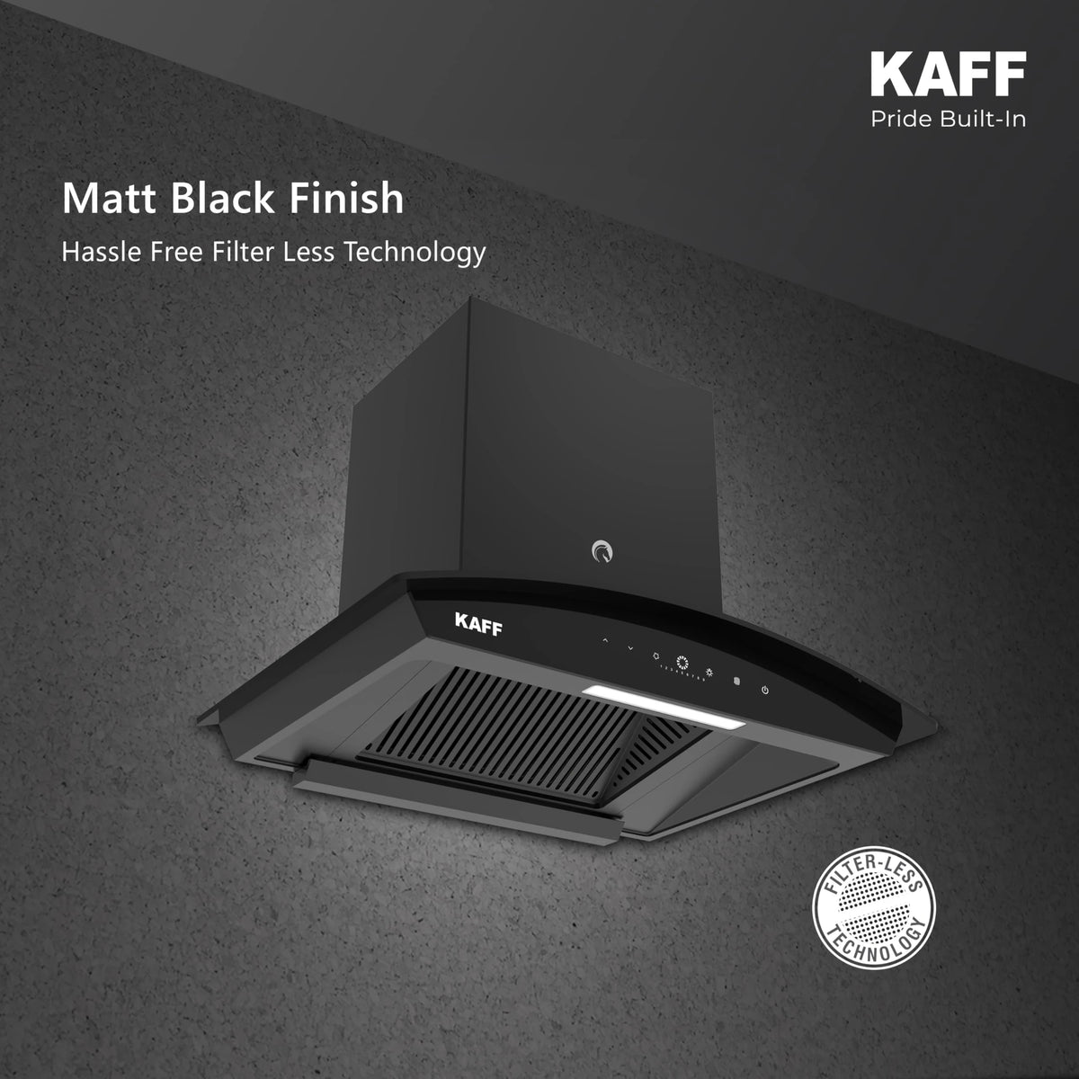 KAFF VASCO DC 60 (BLDC Motor) Filter-less Smart Auto Clean Slant Kitchen Chimney 60 CM with 1480 m3/hr Suction Capacity, Touch with 9 Speed Gesture Control, Intuitive Display Panel (Black)
