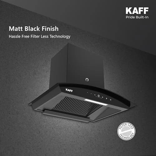 KAFF VASCO DC 60 (BLDC Motor) Filter-less Smart Auto Clean Slant Kitchen Chimney 60 CM with 1480 m3/hr Suction Capacity, Touch with 9 Speed Gesture Control, Intuitive Display Panel (Black)