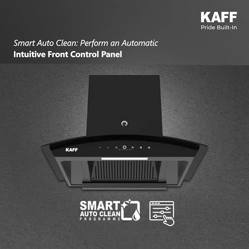 KAFF VASCO DC 60 (BLDC Motor) Filter-less Smart Auto Clean Slant Kitchen Chimney 60 CM with 1480 m3/hr Suction Capacity, Touch with 9 Speed Gesture Control, Intuitive Display Panel (Black)