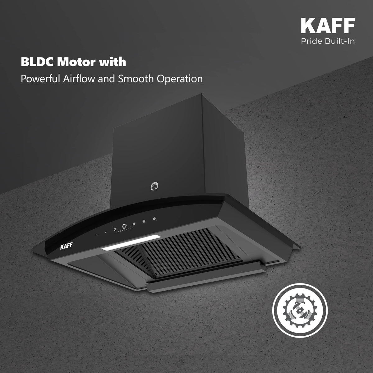 KAFF VASCO DC 60 (BLDC Motor) Filter-less Smart Auto Clean Slant Kitchen Chimney 60 CM with 1480 m3/hr Suction Capacity, Touch with 9 Speed Gesture Control, Intuitive Display Panel (Black)