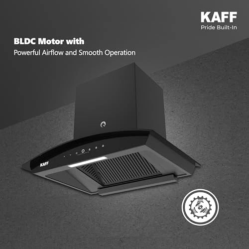 KAFF VASCO DC 60 (BLDC Motor) Filter-less Smart Auto Clean Slant Kitchen Chimney 60 CM with 1480 m3/hr Suction Capacity, Touch with 9 Speed Gesture Control, Intuitive Display Panel (Black)