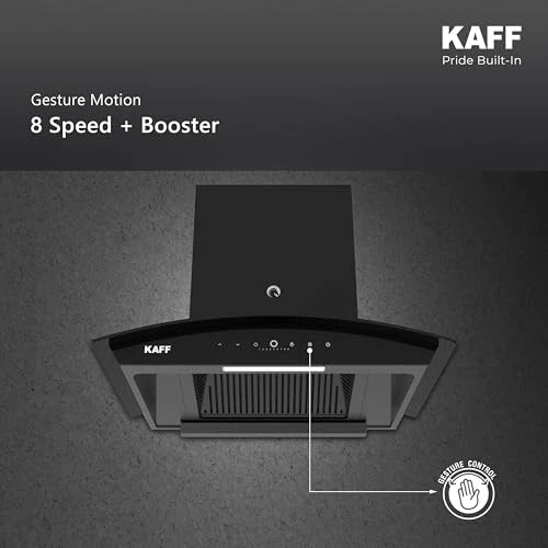 KAFF VASCO DC 60 (BLDC Motor) Filter-less Smart Auto Clean Slant Kitchen Chimney 60 CM with 1480 m3/hr Suction Capacity, Touch with 9 Speed Gesture Control, Intuitive Display Panel (Black)
