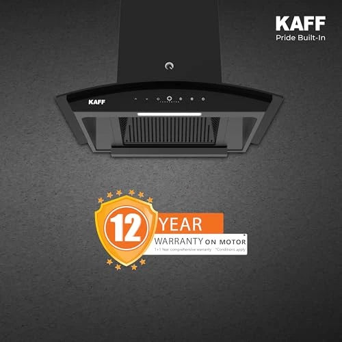 KAFF VASCO DC 60 (BLDC Motor) Filter-less Smart Auto Clean Slant Kitchen Chimney 60 CM with 1480 m3/hr Suction Capacity, Touch with 9 Speed Gesture Control, Intuitive Display Panel (Black)