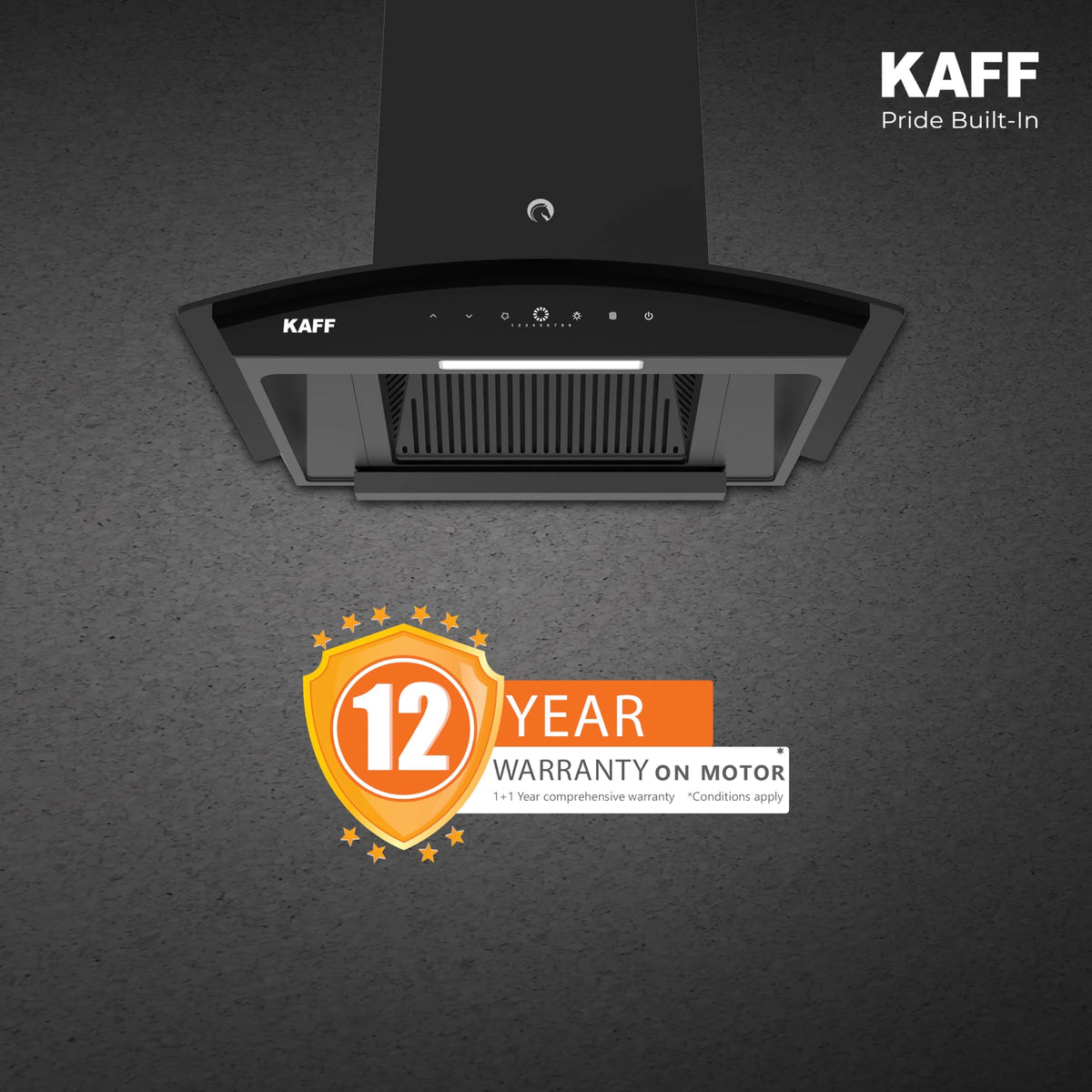 KAFF VASCO DC 60 (BLDC Motor) Filter-less Smart Auto Clean Slant Kitchen Chimney 60 CM with 1480 m3/hr Suction Capacity, Touch with 9 Speed Gesture Control, Intuitive Display Panel (Black)