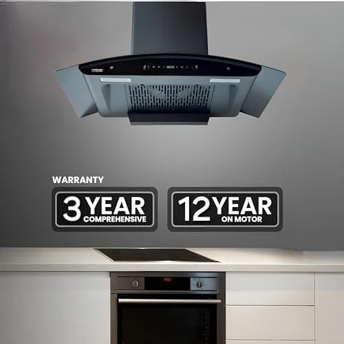 Hindware Viviana 90 | MaxX Suction 1450 m³/hr* | Filterless | BLDC Motor | Turbo Mode | Thermal Auto Clean Wall Mounted 90cm Chimney (Black)