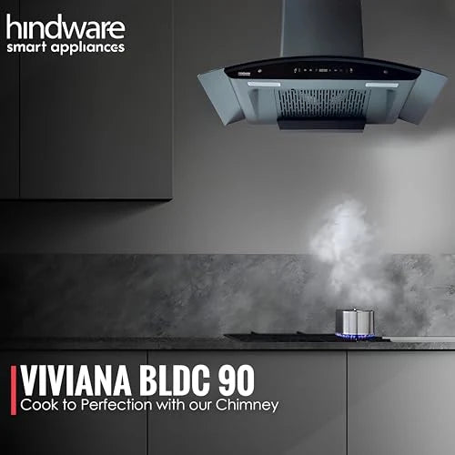 Hindware Viviana 90 | MaxX Suction 1450 m³/hr* | Filterless | BLDC Motor | Turbo Mode | Thermal Auto Clean Wall Mounted 90cm Chimney (Black)