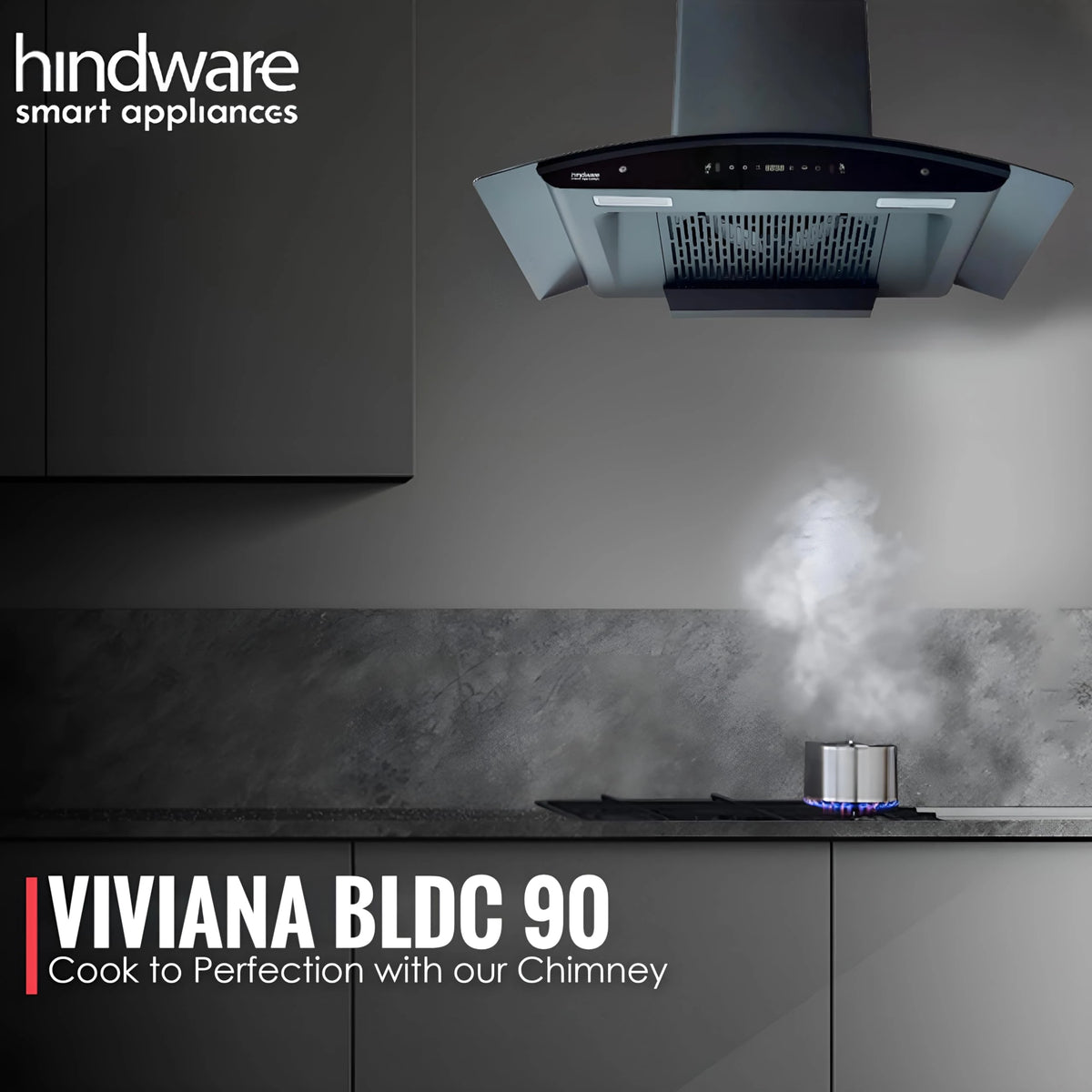 Hindware Viviana 90 | MaxX Suction 1450 m³/hr* | Filterless | BLDC Motor | Turbo Mode | Thermal Auto Clean Wall Mounted 90cm Chimney (Black)