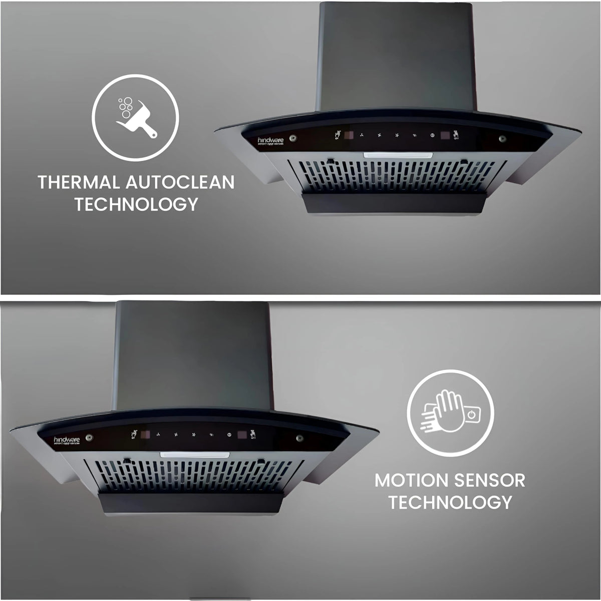 Hindware EVITA 60 | Suction:1200 m³/hr* | Filterless | 3 Speed Gesture Control | Thermal Auto Clean Wall Mounted 60cm Chimney (Black)
