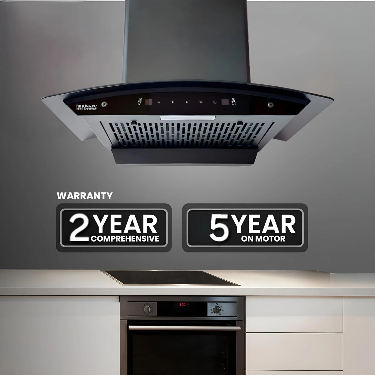 Hindware EVITA 60 | Suction:1200 m³/hr* | Filterless | 3 Speed Gesture Control | Thermal Auto Clean Wall Mounted 60cm Chimney (Black)