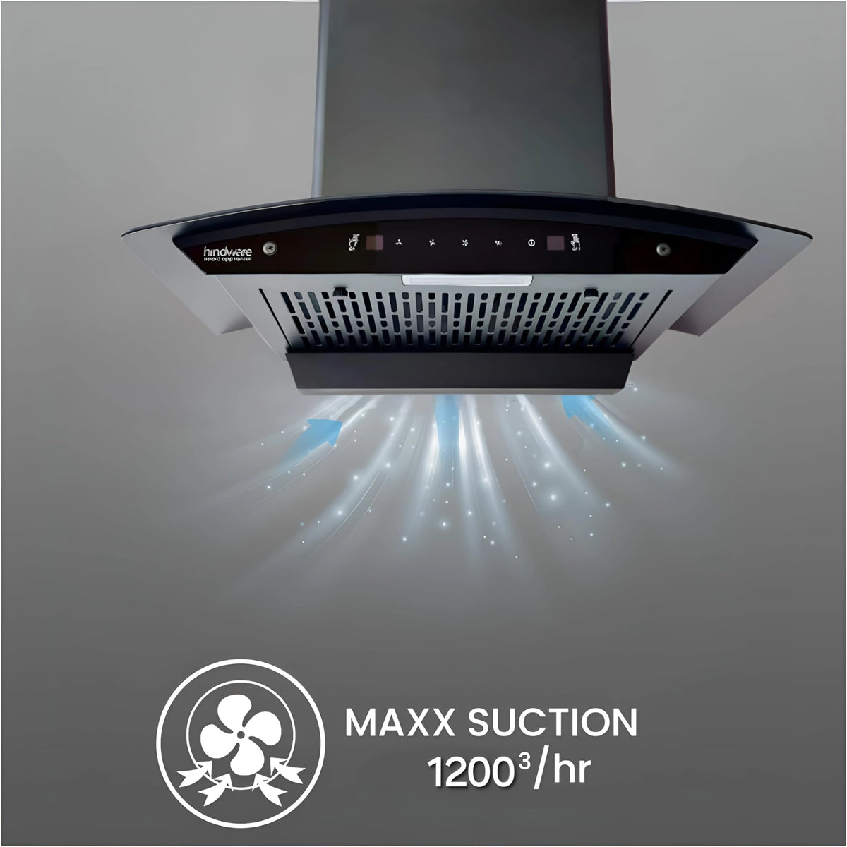 Hindware EVITA 60 | Suction:1200 m³/hr* | Filterless | 3 Speed Gesture Control | Thermal Auto Clean Wall Mounted 60cm Chimney (Black)