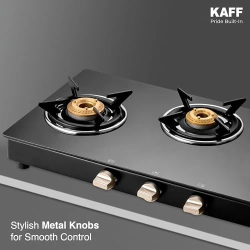 KAFF 3 Burner Gas Stove Top for Kitchen - 71CM Manual Ignition Cooktop| Modern Glass Stove for Modular Kitchen, ISI Certified & Compatible with LPG (Black)