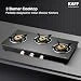 KAFF 3 Burner Gas Stove Top for Kitchen - 71CM Manual Ignition Cooktop| Modern Glass Stove for Modular Kitchen, ISI Certified & Compatible with LPG (Black)