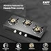 KAFF 3 Burner Gas Stove Top for Kitchen - 71CM Manual Ignition Cooktop| Modern Glass Stove for Modular Kitchen, ISI Certified & Compatible with LPG (Black)