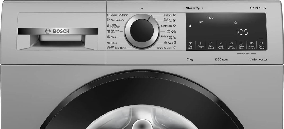 Bosch 7 kg 5 Star 1200 rpm Series 4 Front Load washing machine (2024 Model, WGA1220SIN Silver)