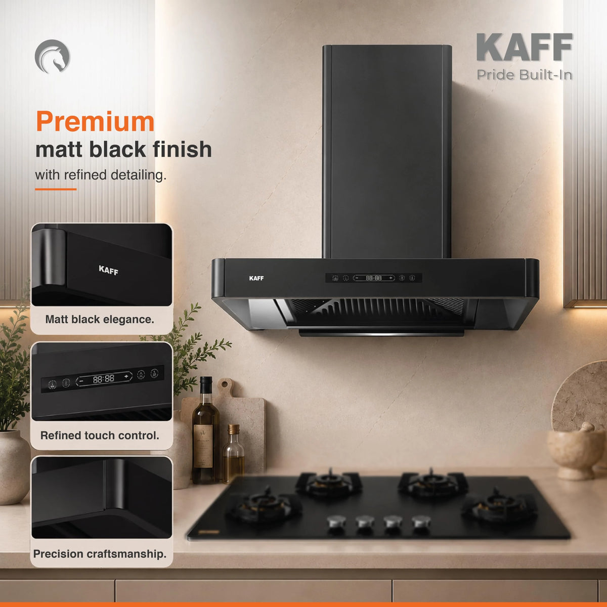 KAFF 60cm T-Shape BLDC Chimney, Installation Kit Included, KET 60B-DC