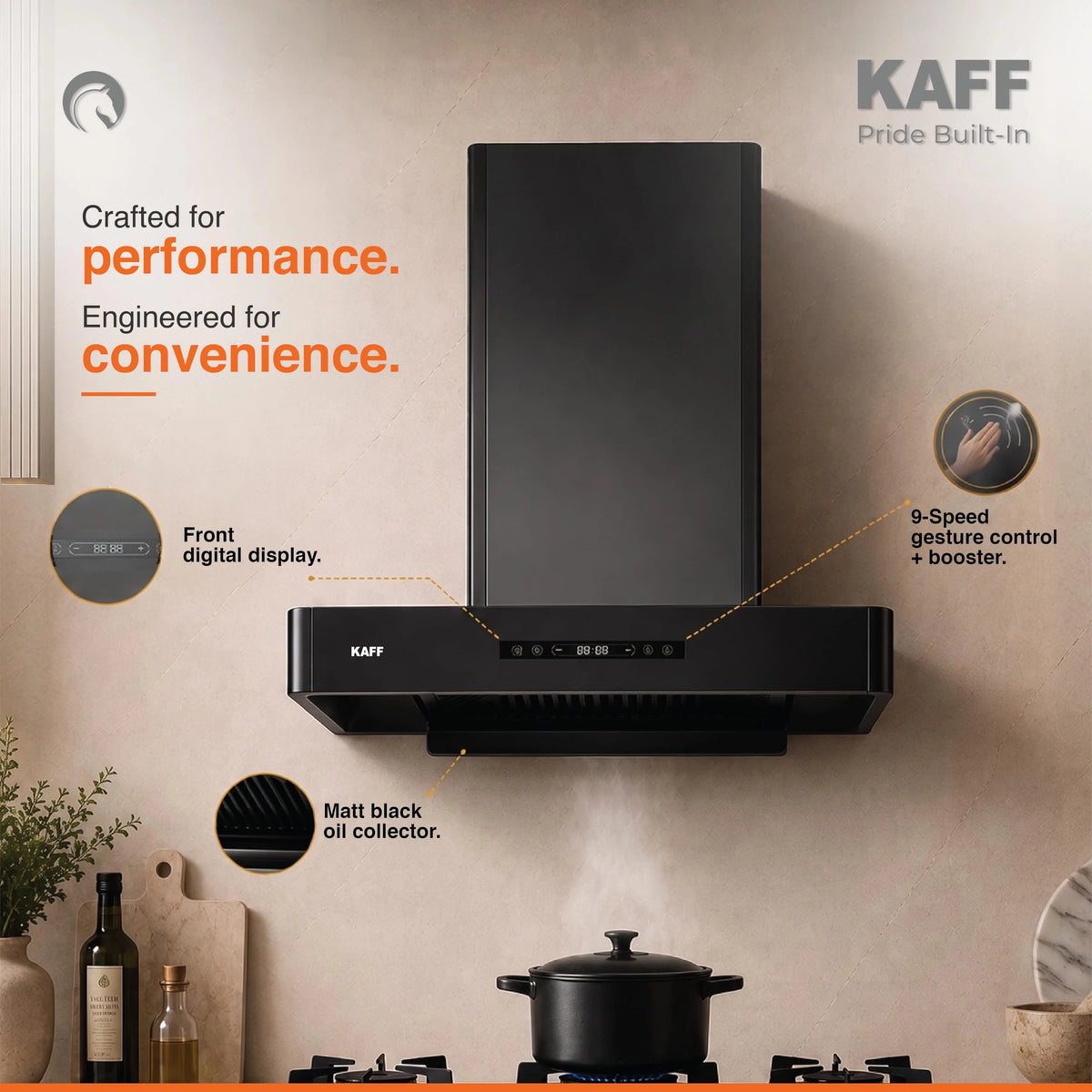 KAFF 60cm T-Shape BLDC Chimney, Installation Kit Included, KET 60B-DC