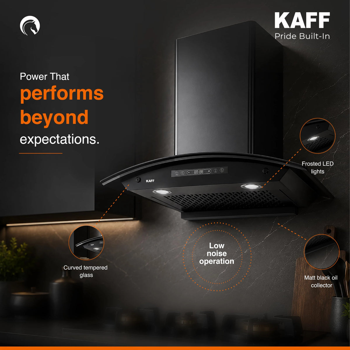 KAFF 60cm Curved BLDC Chimney, Installation Kit Included, KEC 60A-DC