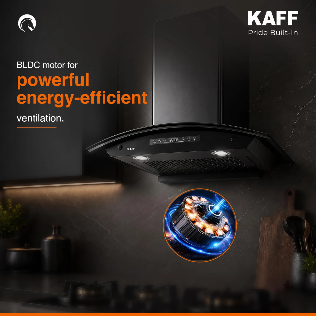 KAFF 60cm Curved BLDC Chimney, Installation Kit Included, KEC 60A-DC