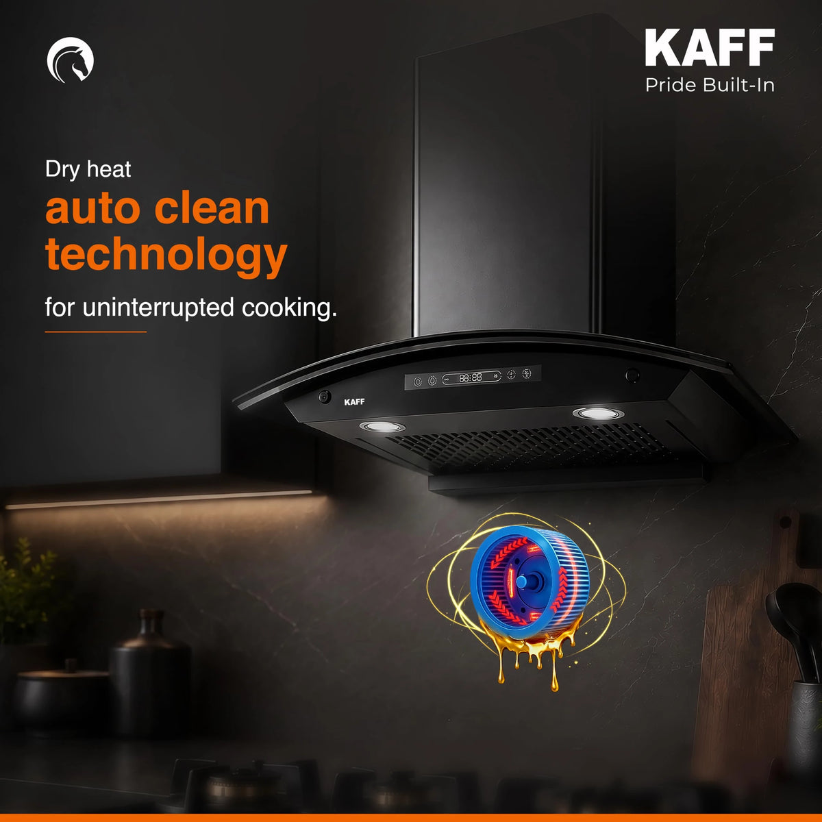 KAFF 60cm Curved BLDC Chimney, Installation Kit Included, KEC 60A-DC