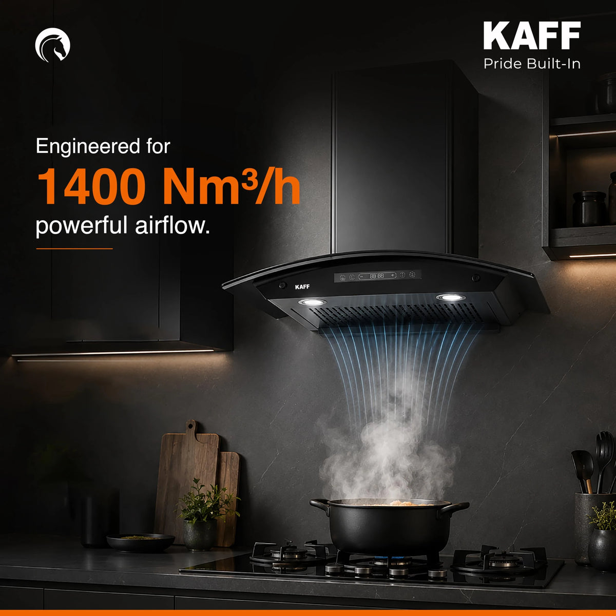 KAFF 60cm Curved BLDC Chimney, Installation Kit Included, KEC 60A-DC