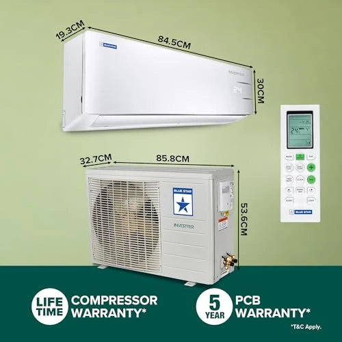 Blue Star 1 Ton 3 Star, Inverter Split AC (Copper, Convertible 5 in 1 Cooling, Multi Sensors,Blue Fins, Self Diagnosis, IE312YNU, White)