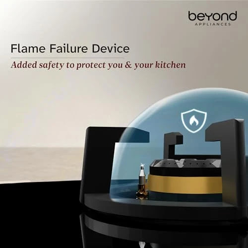 Beyond Appliances Altair 4 Burner Smart Glass Hobtop Gas Stove | Auto Ignition | Digital Timer | Flame Failure Device | Jumbo Burner | Toughened Glass | LPG & PNG Compatible