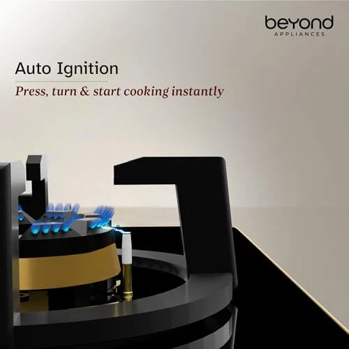 Beyond Appliances Altair 4 Burner Smart Glass Hobtop Gas Stove | Auto Ignition | Digital Timer | Flame Failure Device | Jumbo Burner | Toughened Glass | LPG & PNG Compatible