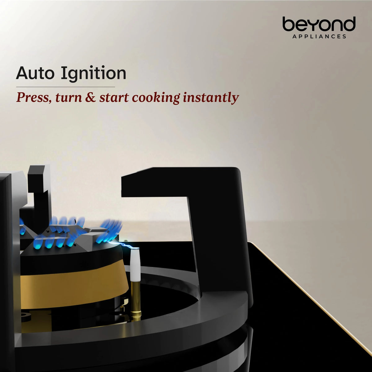 Beyond Appliances Altair 4 Burner Smart Glass Hobtop Gas Stove | Auto Ignition | Digital Timer | Flame Failure Device | Jumbo Burner | Toughened Glass | LPG & PNG Compatible