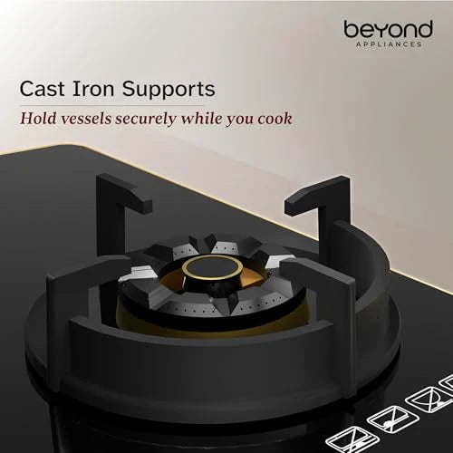 Beyond Appliances Altair 4 Burner Smart Glass Hobtop Gas Stove | Auto Ignition | Digital Timer | Flame Failure Device | Jumbo Burner | Toughened Glass | LPG & PNG Compatible