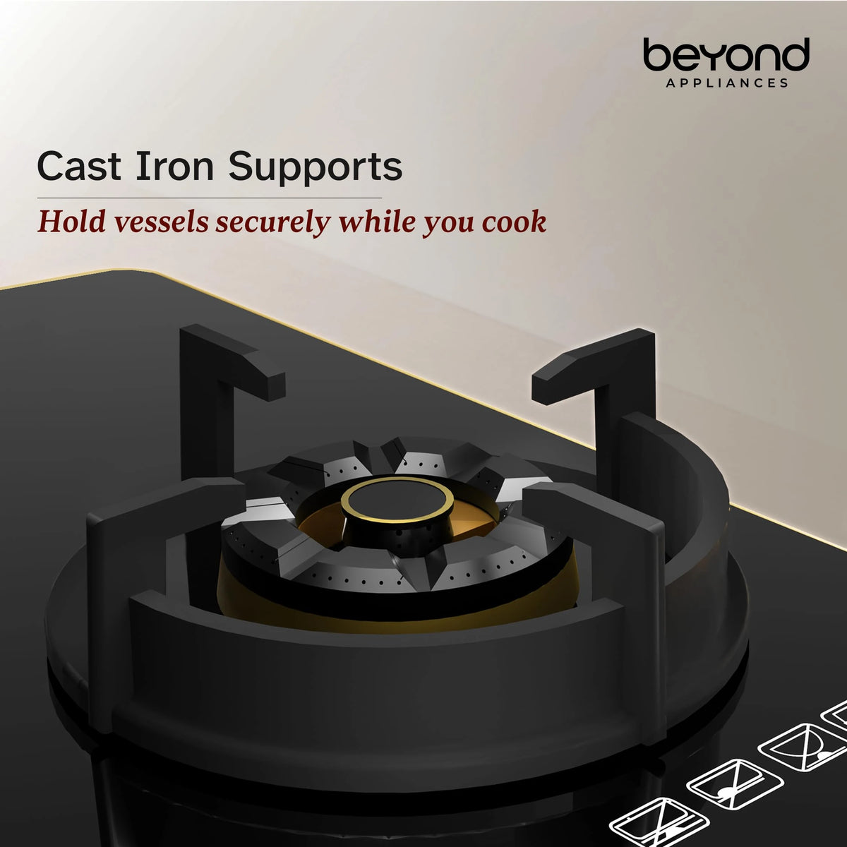 Beyond Appliances Altair 4 Burner Smart Glass Hobtop Gas Stove | Auto Ignition | Digital Timer | Flame Failure Device | Jumbo Burner | Toughened Glass | LPG & PNG Compatible