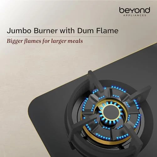 Beyond Appliances Altair 4 Burner Smart Glass Hobtop Gas Stove | Auto Ignition | Digital Timer | Flame Failure Device | Jumbo Burner | Toughened Glass | LPG & PNG Compatible
