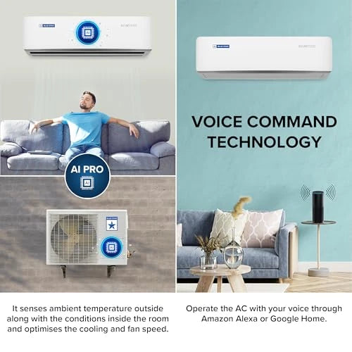 Blue Star 1.5 Ton 5 Star, Wi-Fi Smart Inverter Split AC (Copper, Convertible 5 in 1 Cooling, AI Pro, DigiQ Hepta Sensors, 4 Way Swing, IC518ZNURS, White)