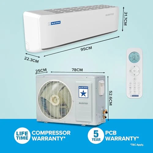 Blue Star 1.5 Ton 5 Star, Wi-Fi Smart Inverter Split AC (Copper, Convertible 5 in 1 Cooling, AI Pro, DigiQ Hepta Sensors, 4 Way Swing, IC518ZNURS, White)