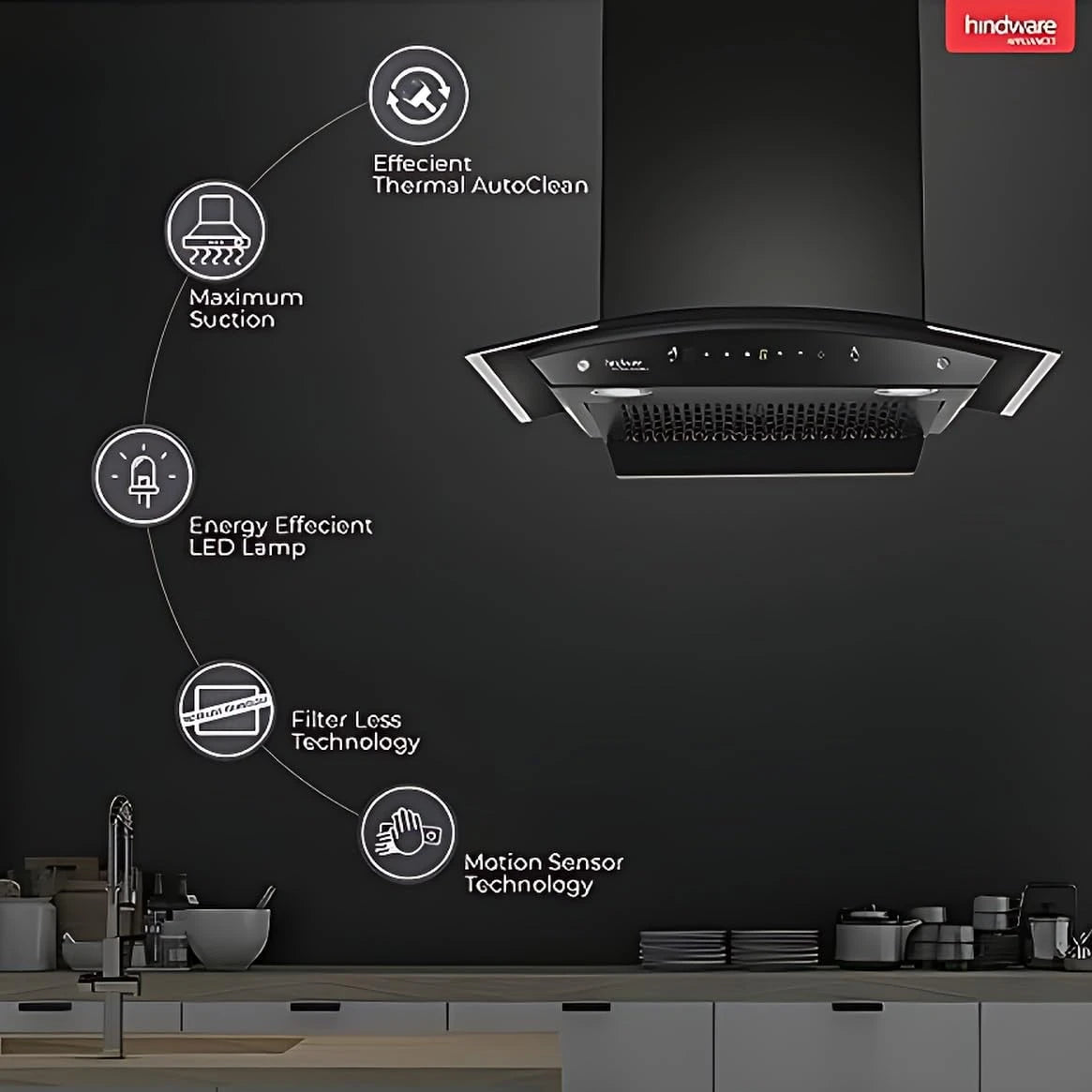 HINDWARE DIVINA NEO 60 (1200m³/hr) AUTOCLEAN CHIMNEY WITH MOTION SENSOR AND TOUCH CONTROL (LAUNCH YEAR 2024)
