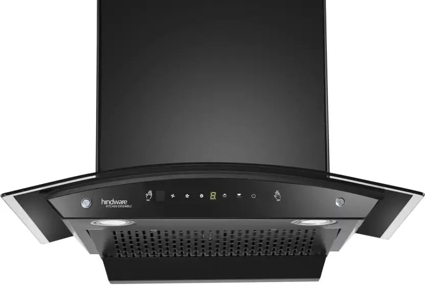 Hindware Smart Appliances DIVINA NEO 75 cm 1200 m³/hr Filterless Auto-Clean Chimney With Metallic Oil Collector, Motion Sensor & Touch Control For Easy Operation 2024 Model (Curved Glass, Black)