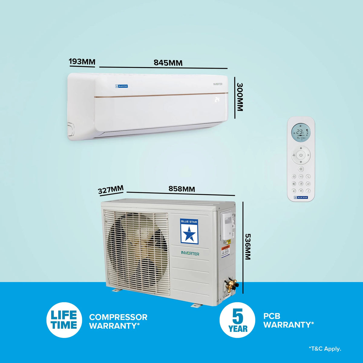 Blue Star 1 Ton 5 Star Wi-Fi Inverter Smart Split AC (Copper Condenser, 5 in 1 Convertible, AI Pro, Voice Command, 4 Way Swing, Anti Microbial Filter, IC512VNURS, White)