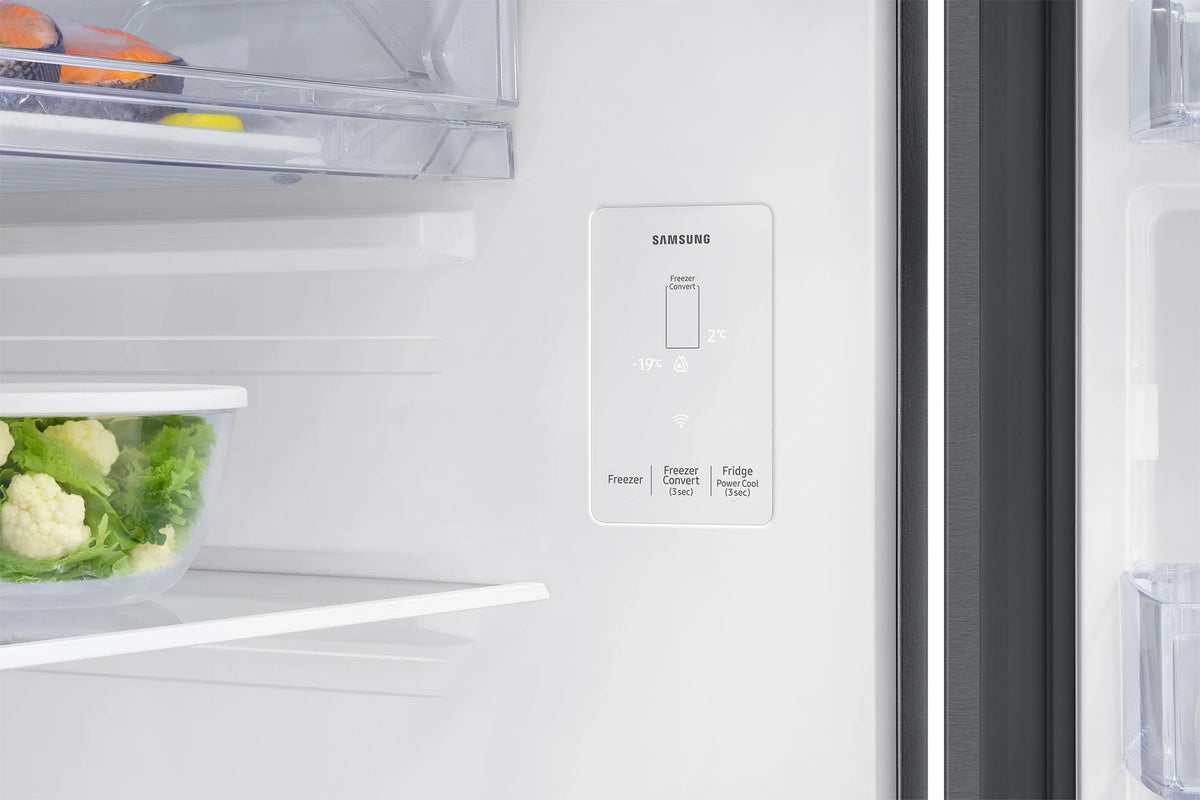 Samsung 350 L, 3 Star, Convertible 5-in-1, Digital Inverter, Frost Free Double Door, WiFi Enabled Bespoke AI Refrigerator (RT38DG5A4DSLHL, Real Steel, Silver)
