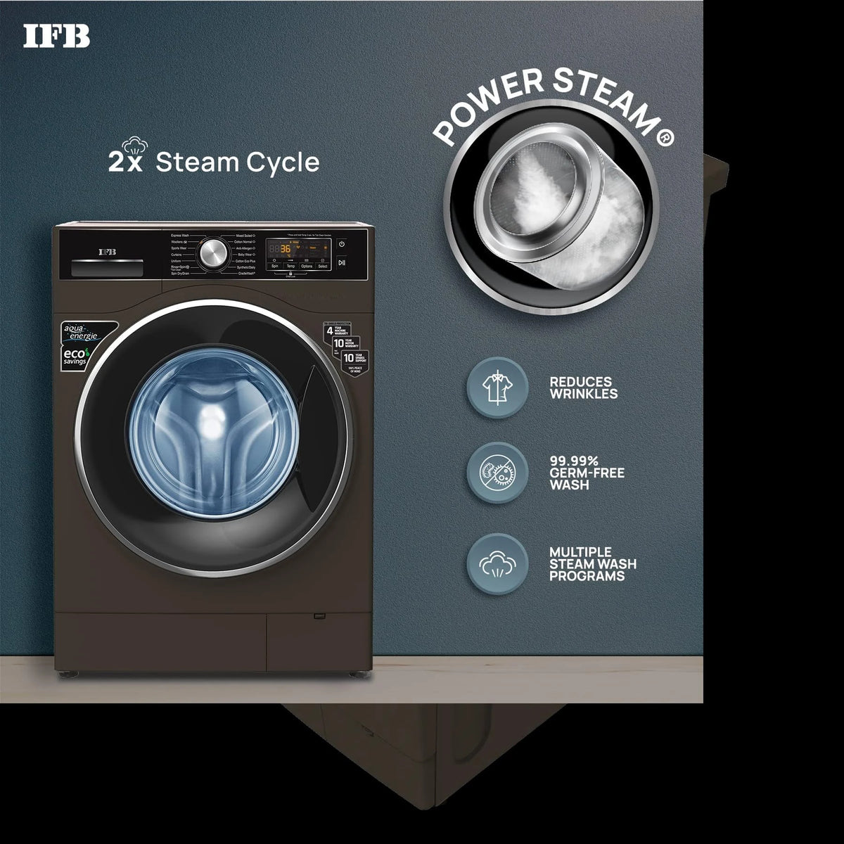 IFB 8 Kg 5 Star Front Load Washing Machine 2X Power Steam (SENATOR PLUS MXS,1400 RPM Mocha, In-built Heater, 4 years Comprehensive Warranty)