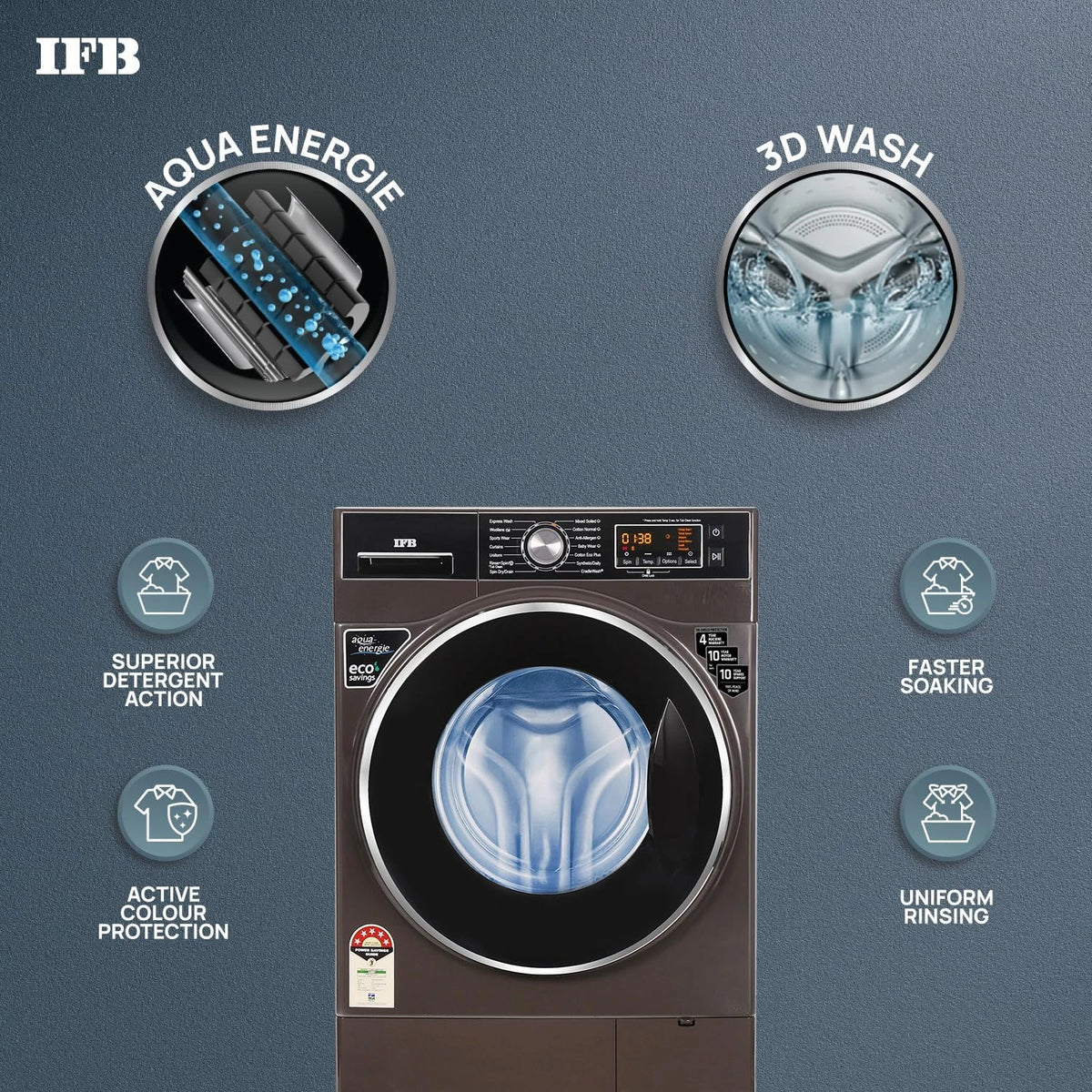 IFB 8 Kg 5 Star Front Load Washing Machine 2X Power Steam (SENATOR PLUS MXS,1400 RPM Mocha, In-built Heater, 4 years Comprehensive Warranty)