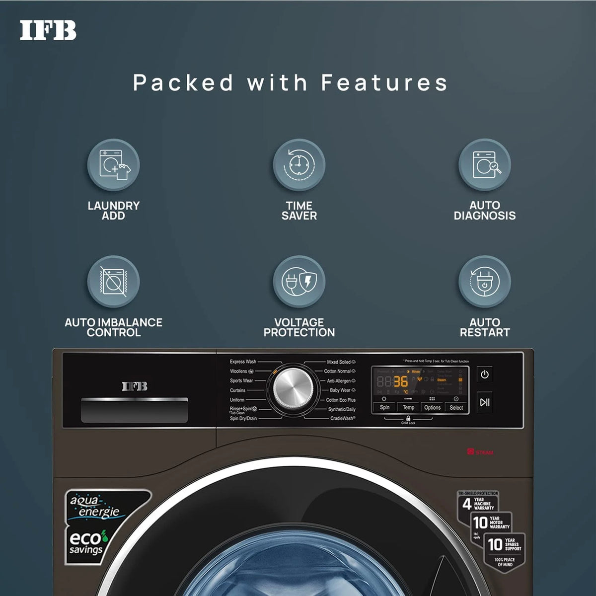 IFB 8 Kg 5 Star Front Load Washing Machine 2X Power Steam (SENATOR PLUS MXS,1400 RPM Mocha, In-built Heater, 4 years Comprehensive Warranty)