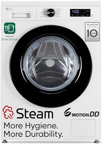 LG 7 Kg 5 Star Steam, Inverter Direct Drive Technology, 6 Motion DD, Fully-Automatic Front Load Washing Machine (FHB1207Z2WB, In-Built Heater, Dial + Full Touch Buttons & LED Display, Essence White)