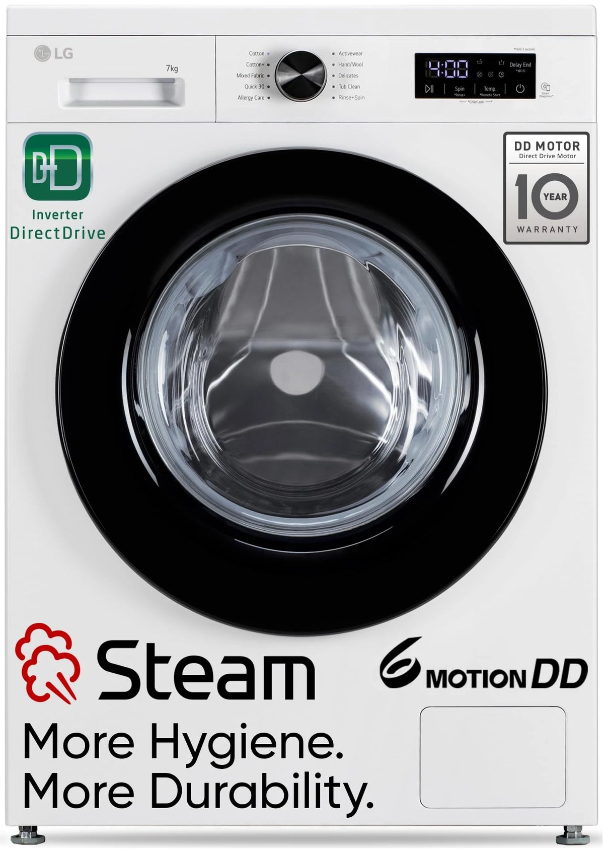 LG 7 Kg 5 Star Steam, Inverter Direct Drive Technology, 6 Motion DD, Fully-Automatic Front Load Washing Machine (FHB1207Z2WB, In-Built Heater, Dial + Full Touch Buttons & LED Display, Essence White)