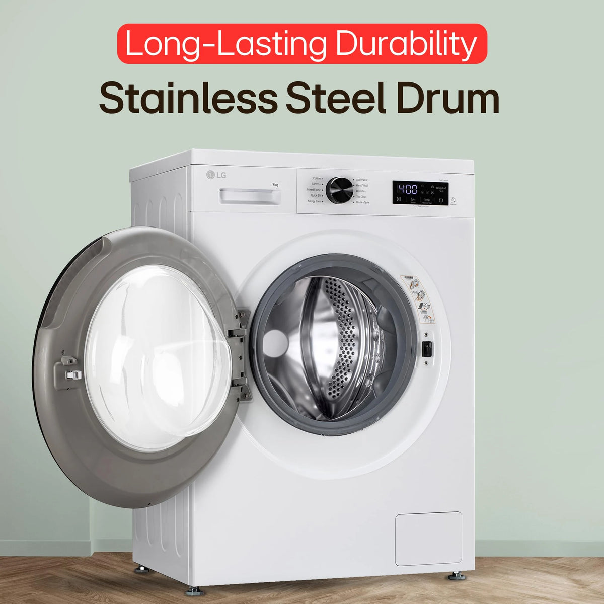 LG 7 Kg 5 Star Steam, Inverter Direct Drive Technology, 6 Motion DD, Fully-Automatic Front Load Washing Machine (FHB1207Z2WB, In-Built Heater, Dial + Full Touch Buttons & LED Display, Essence White)