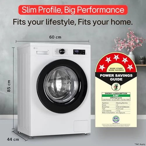 LG 7 Kg 5 Star Steam, Inverter Direct Drive Technology, 6 Motion DD, Fully-Automatic Front Load Washing Machine (FHB1207Z2WB, In-Built Heater, Dial + Full Touch Buttons & LED Display, Essence White)