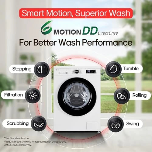 LG 7 Kg 5 Star Steam, Inverter Direct Drive Technology, 6 Motion DD, Fully-Automatic Front Load Washing Machine (FHB1207Z2WB, In-Built Heater, Dial + Full Touch Buttons & LED Display, Essence White)