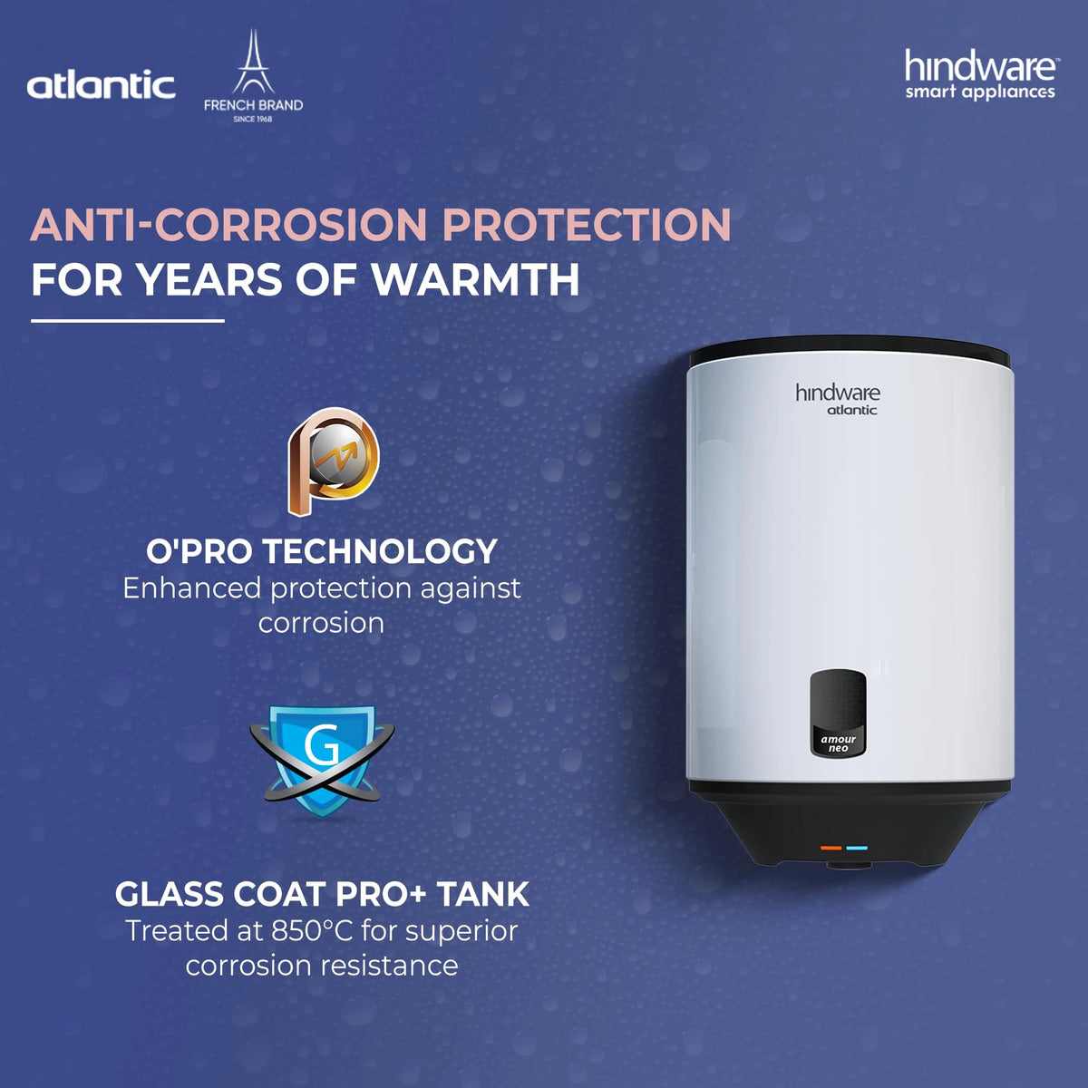 Hindware Smart Appliances | Amour Neo 25L | 2Kw | Glasslined Coated Tank | 5-Star Rating And Temperature Control Knob |Storage Water Heater (Geyser) White & Black