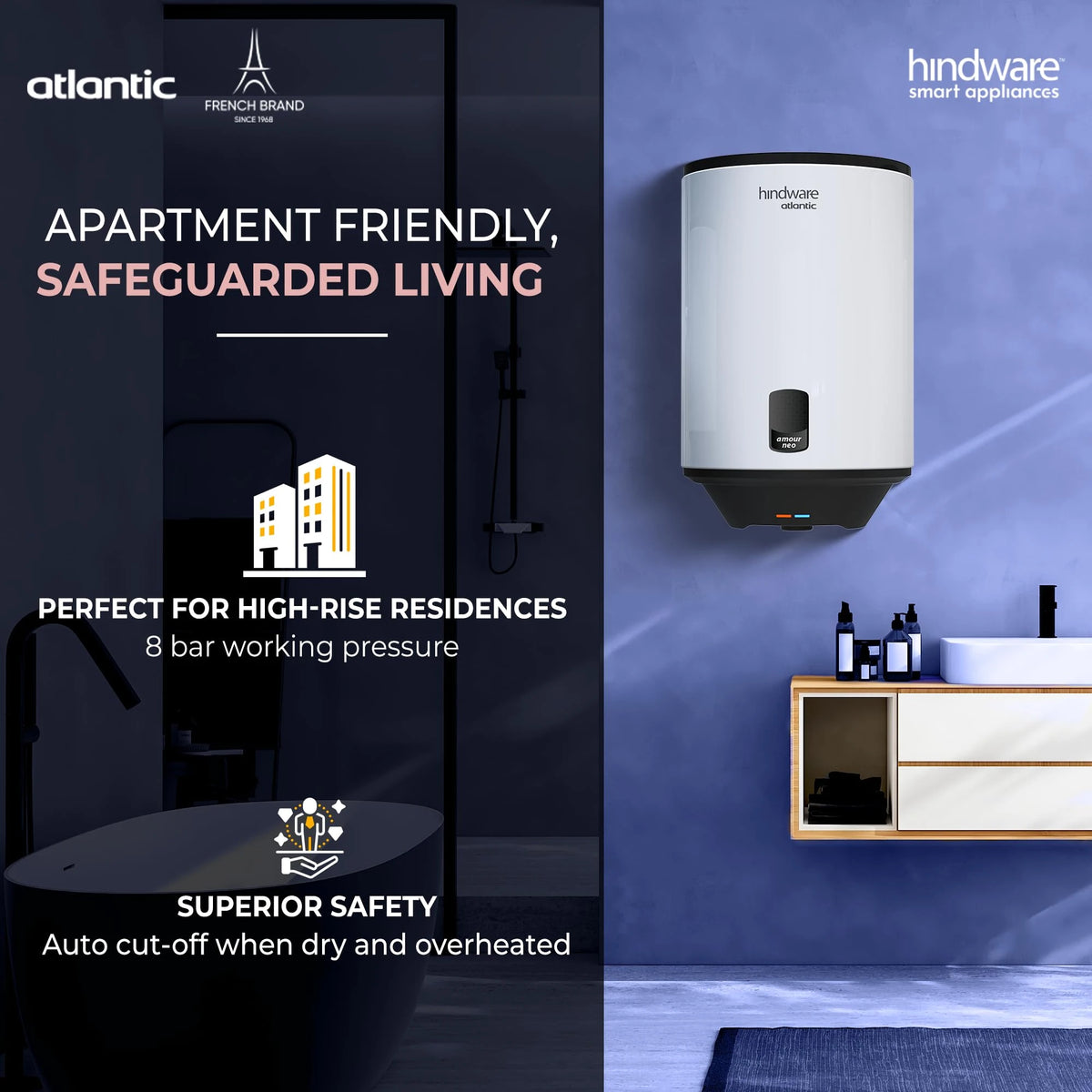Hindware Smart Appliances | Amour Neo 25L | 2Kw | Glasslined Coated Tank | 5-Star Rating And Temperature Control Knob |Storage Water Heater (Geyser) White & Black